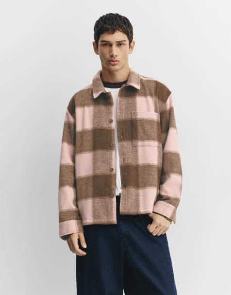 Pull&Bear – Braun karierte Hemdjacke mit Brusttasche - view 1