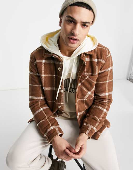 Pull&Bear – Braun karierte Hemdjacke