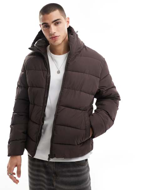 Pull&Bear – Brązowa kurtka ocieplana z kapturem - view 1