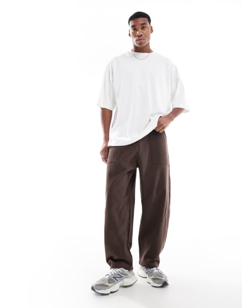 Pull&Bear – Brązowe joggersy z szerokimi nogawkami - view 1