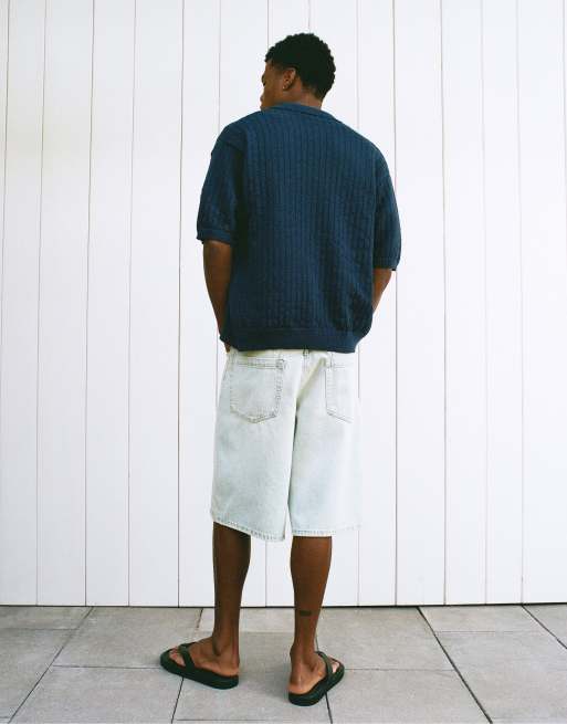 Pull&Bear brede denim bermudashorts i lys indigoblå, 2 af 4