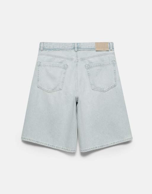 Pull&Bear brede denim bermudashorts i lys indigoblå, 4 af 4