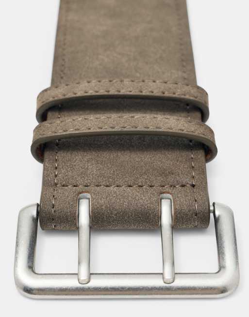 Pull&Bear - Brede riem van imitatiesuède in taupe, 3 van 4