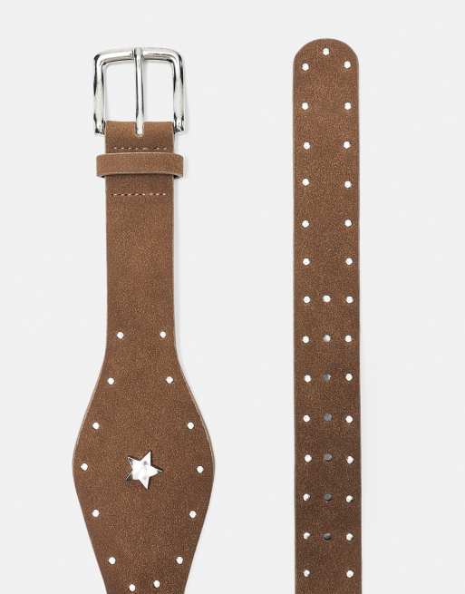 Pull&Bear breiter Gürtel mit Wellen- und Sternmotiv in Braun, 3 von 3