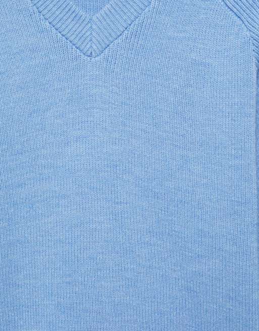 Pull&Bear Brioche stitch v-neck jumper in bluish grey, 6 of 7