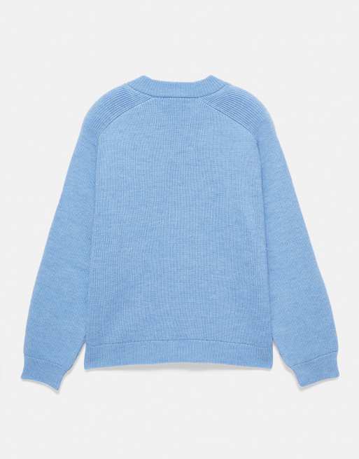 Pull&Bear Brioche stitch v-neck jumper in bluish grey, 7 of 7