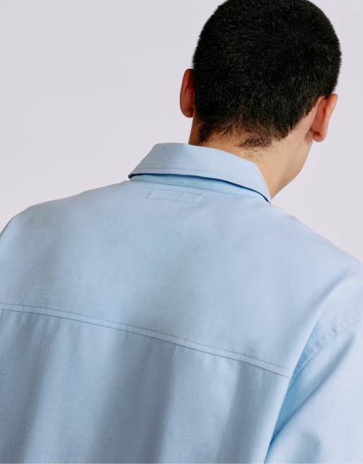 Pull&Bear broderad skjorta med långa ärmar i ljusblått, 5 av 7