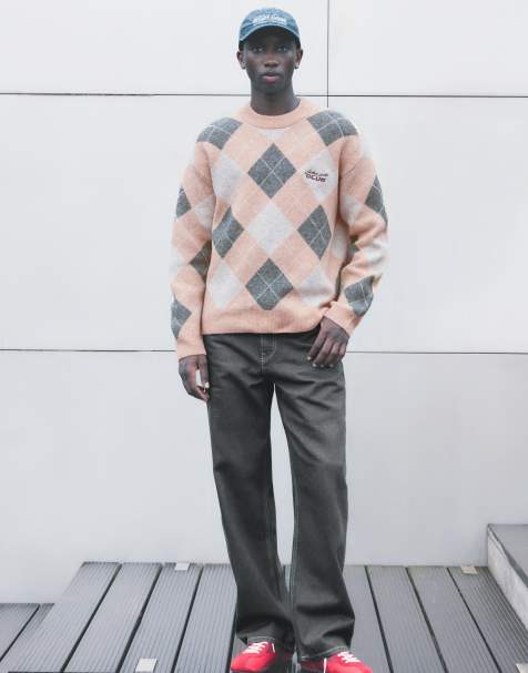 Pull&Bear broderad tröja med diamantmönster i rosenrosa - view 1