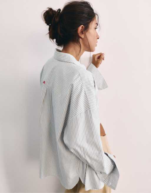 Pull&Bear broderet stribet skjorte i pastelblå, 2 af 7