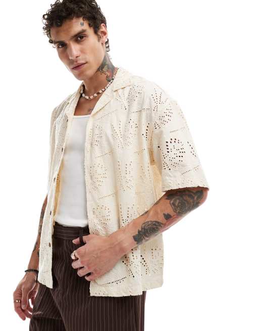 Pull&Bear broderie shirt crew in ecru