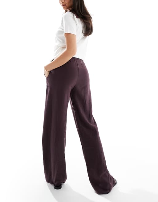 Pull&Bear - Broek met hoge taille en linnenlook in wijnrood, 2 van 5