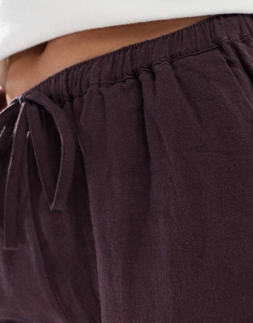 Pull&Bear - Broek met hoge taille en linnenlook in wijnrood, 3 van 5