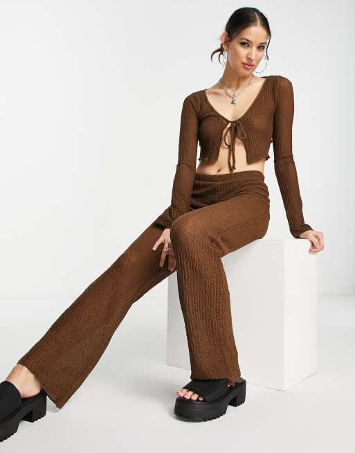 Pull&Bear - Broek met hoge taille en rechte pijpen in bruin, deel van co-ord set