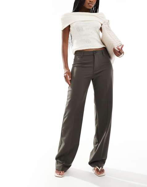 Pull&Bear - Broek met hoge taille en rechte pijpen in donkerbruin - view 1