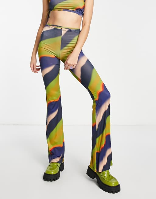 Pull&Bear - Broek met marmerprint in groen, deel van co-ord set