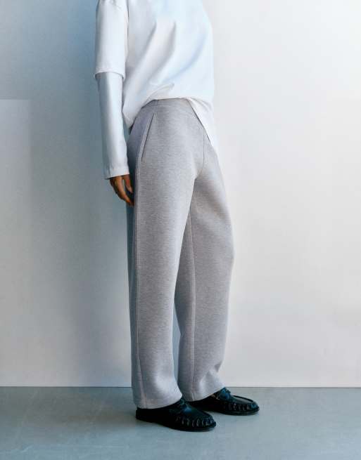 Pull&Bear broek met neopreenlook en barrel-pijpen in grijs gemêleerd, 4 van 7