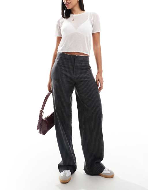 Pull&Bear - Broek met rechte pijpen en elastische taille in grijze krijtstreep