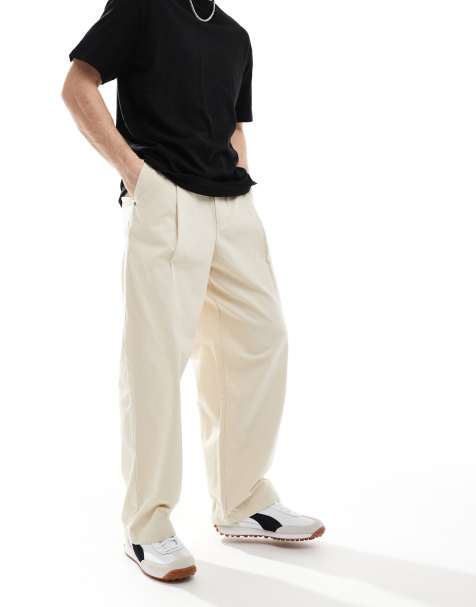 Pull&Bear - Broek met rechte pijpen en figuurnaden in ecru - view 1