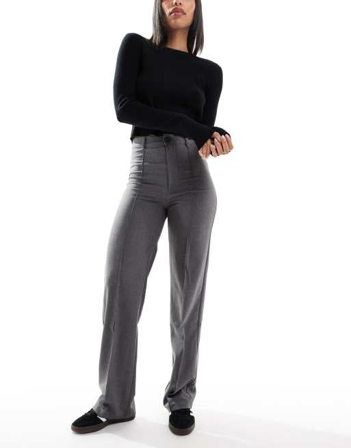 Pull&Bear - Broek met rechte pijpen, hoge taille en zoom aan de voorkant in grijs
