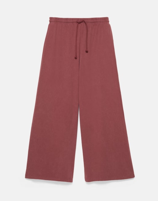 Pull&Bear broek met wijde pijpen en sterren in bordeauxrood, 5 van 7