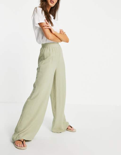 Pull&Bear - Broek met wijde pijpen in kaki, deel van co-ord set