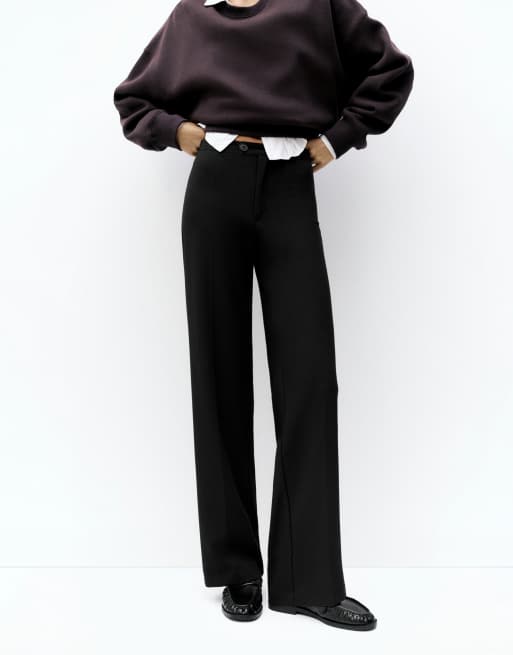 Pull&Bear broek met wijde pijpen in zwart, 4 van 7