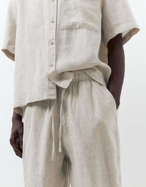 Pull&Bear - Broek van 100% linnen in beige, 4 van 4