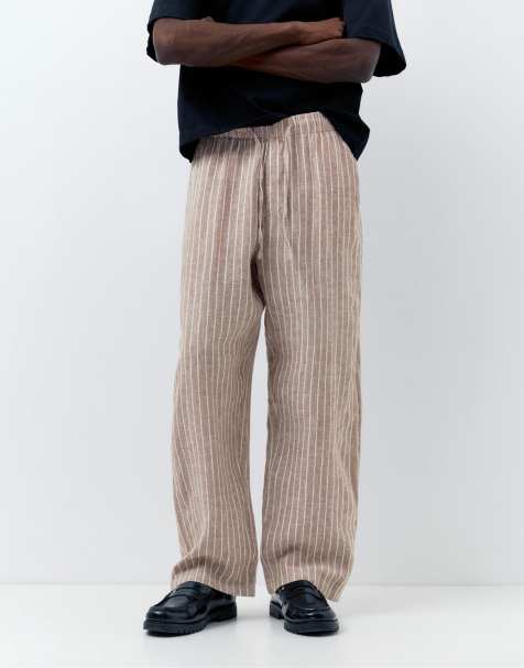 Pull&Bear - Broek van 100% linnen in bruin - view 1