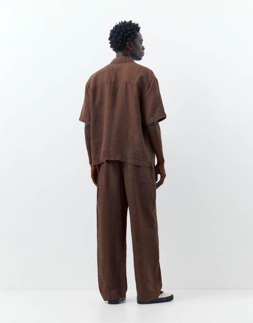 Pull&Bear - Broek van 100% linnen in bruin, 3 van 4