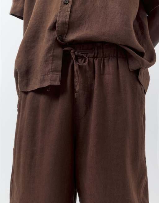 Pull&Bear - Broek van 100% linnen in bruin, 4 van 4