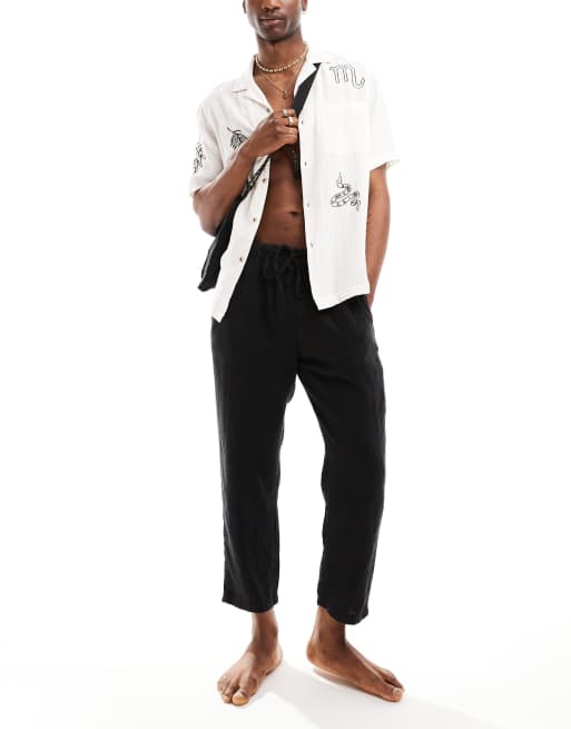 Pull&Bear - Broek van 100% linnen in zwart