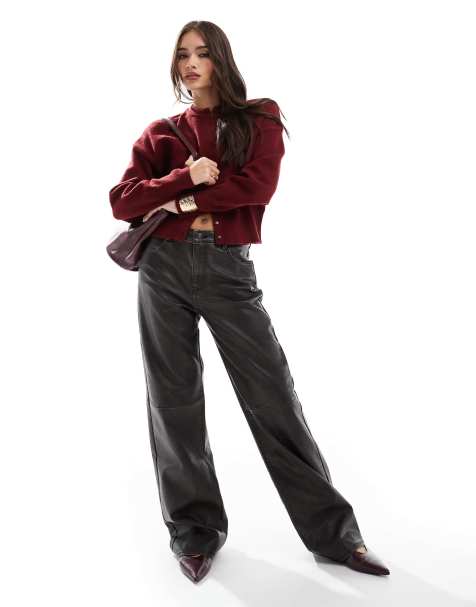 Pull&Bear - Broek van imitatieleer met rechte pijpen in zwart met wassing - view 1