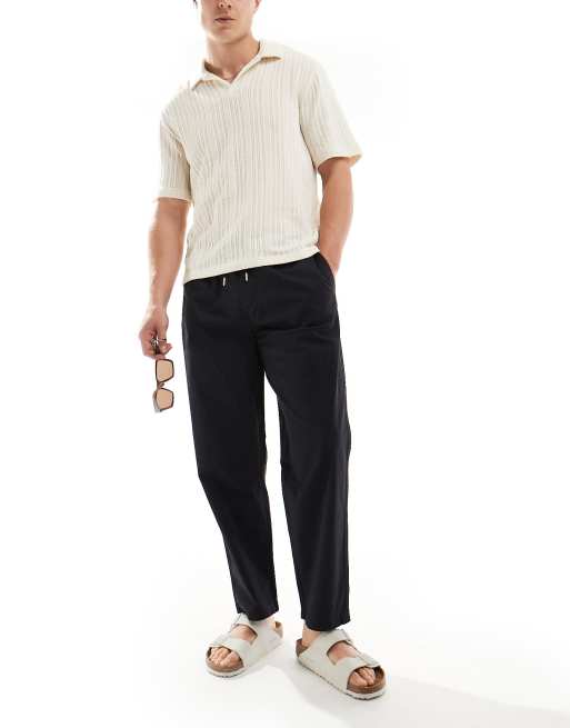 Pull&Bear - Broek van linnen en viscose in zwart