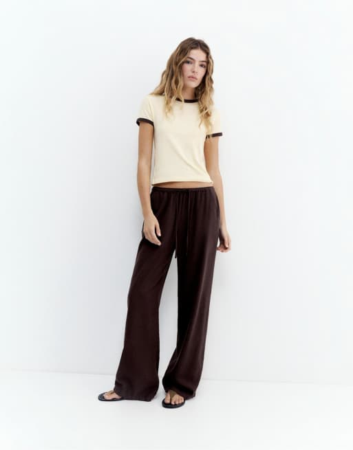 Pull&Bear - Broek van linnenmix in bruin, 4 van 4