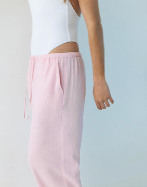 Pull&Bear - Broek van linnenmix in rozenroze, 3 van 4