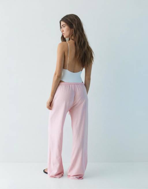 Pull&Bear - Broek van linnenmix in rozenroze, 4 van 4