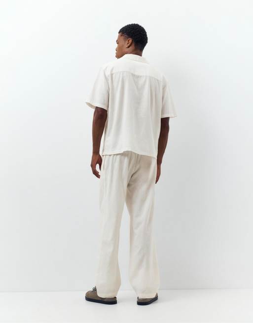 Pull&Bear - Broek van linnenmix in wit, 4 van 4