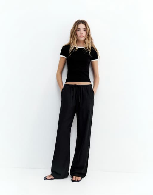 Pull&Bear - Broek van linnenmix in zwart, 4 van 4