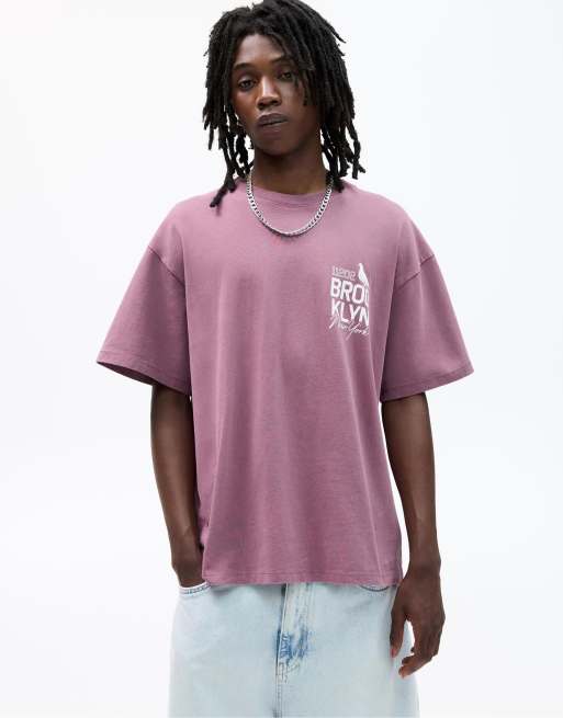 Pull&Bear Brooklyn t-shirt in aubergine