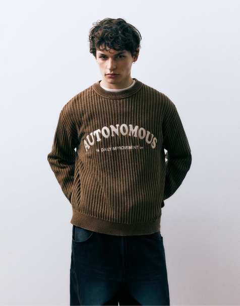Pull&Bear Brown 'autonomous' sweater in brown - view 1