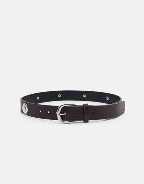 Pull&Bear Brown belt with metallic plaques in brown - view 1