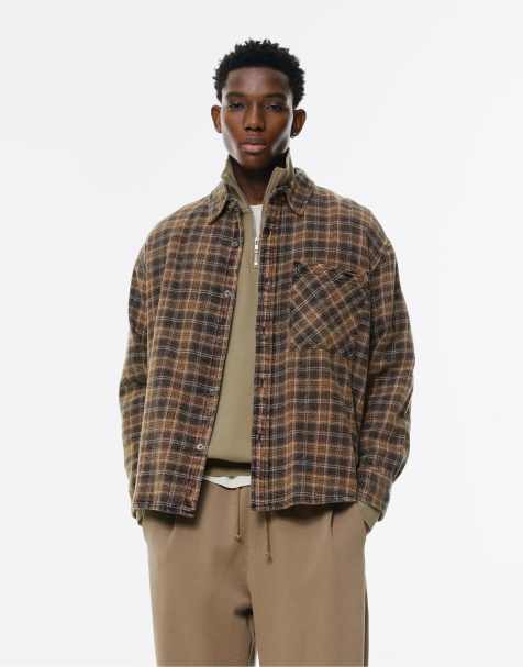 Pull&Bear Brown check shirt in brown - view 1