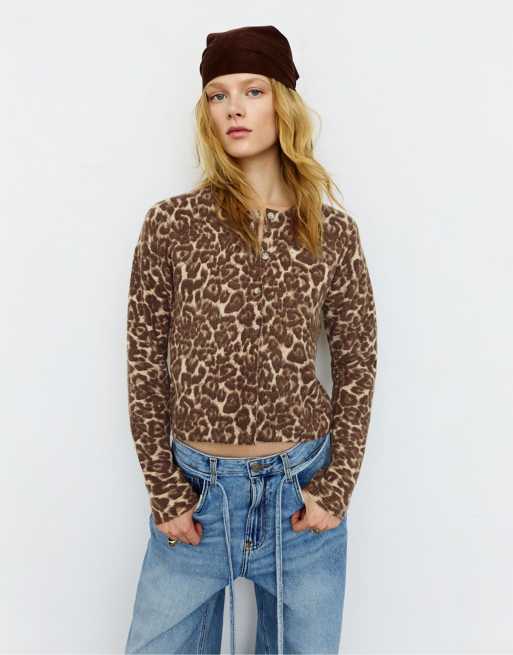 Pull&Bear - Brun cardigan med leopardprint