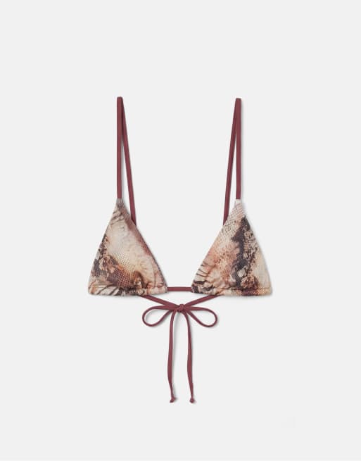 Pull&Bear – Brun, djurmönstrad bikiniöverdel, 4 av 4