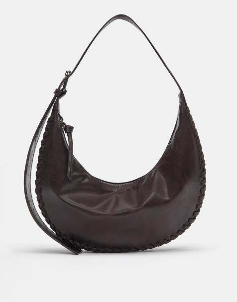 Pull&Bear – Brun, halvmåneformad axelväska - view 1
