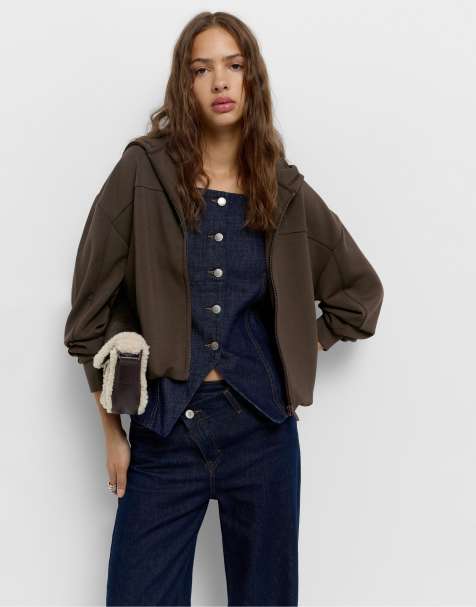 Pull&Bear – Brun huvtröja i ballongmodell - view 1