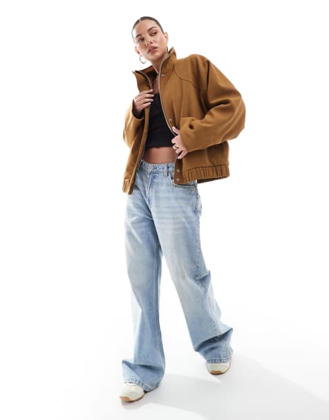 Pull&Bear – Brun jacka i mockaimitation och dad-modell - view 1