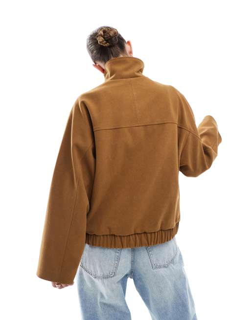 Pull&Bear – Brun jacka i mockaimitation och dad-modell , 4 av 4