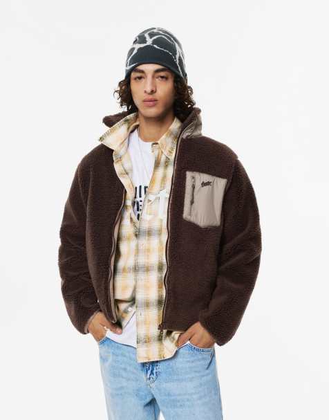Pull&Bear - Brun jakke i kombineret imiteret shearling - view 1