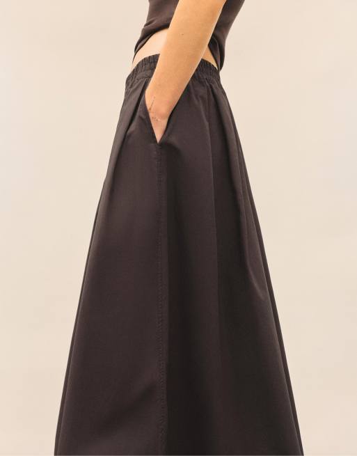 Pull&Bear - Brun lang nederdel med kappedesign, 2 af 7
